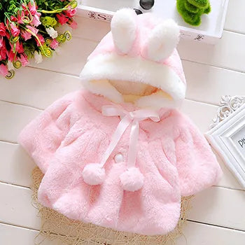 Cute Rabbit Ears Plush Princess Girls Coat