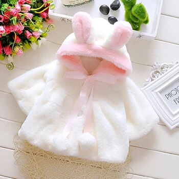 Cute Rabbit Ears Plush Princess Girls Coat